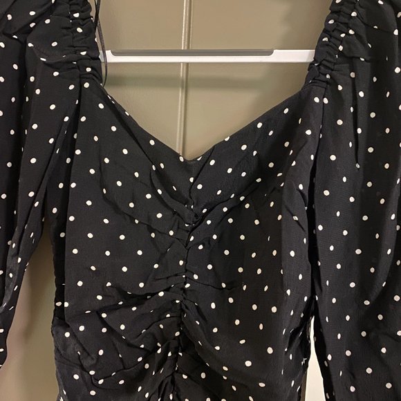 H&M Gathered Crêped Top Black and White Polka Dot - Picture 5 of 6